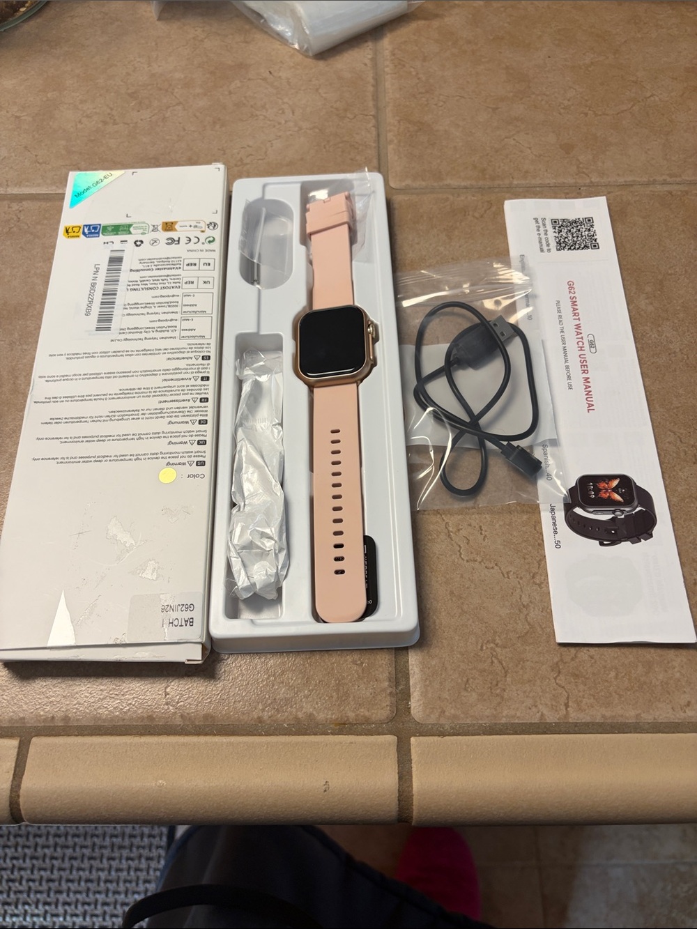 Pink Smartwatch with Silicone Band G62